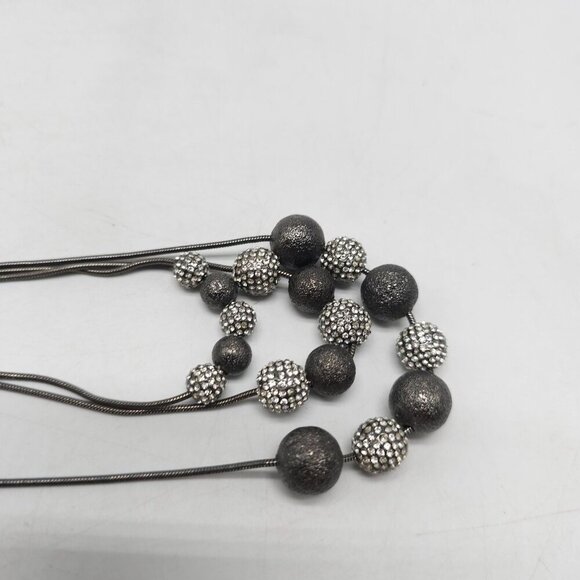 Chicos Silver Tone Multi-Strand Necklace With Textured Rhinestone Beads - Picture 3 of 5